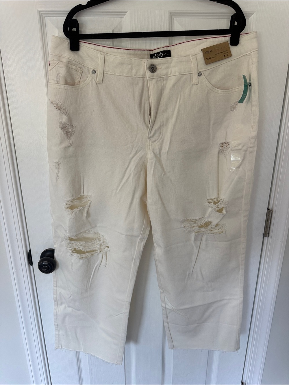 Distressed Straight Leg Women Jeans - Cream